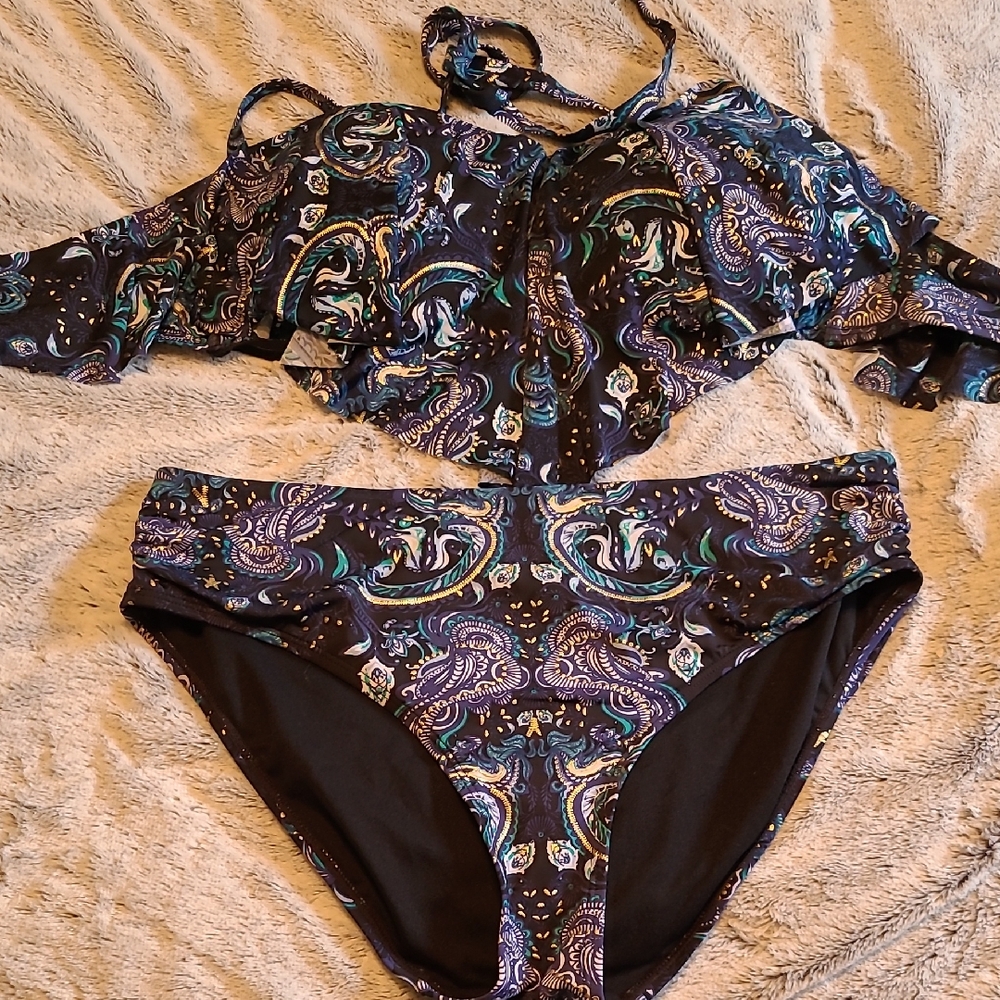La Vie En Rose Paisley Bikini - Black and Teal